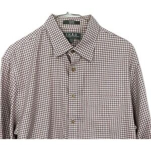 Enro Shirt Mens L Red Gingham Non Iron Long Sleeve Dress Cotton Classic Fit